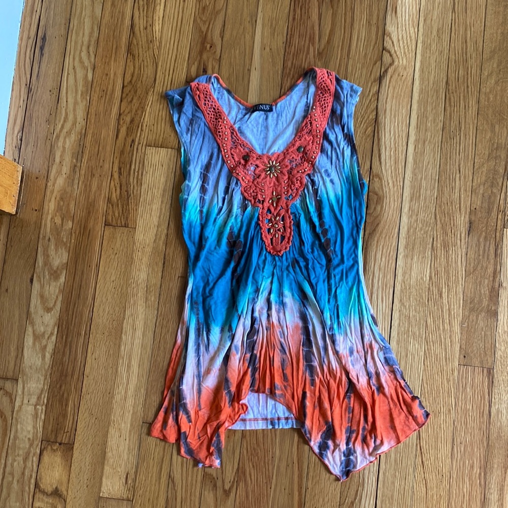 Venus tie dye embroidery top, small.